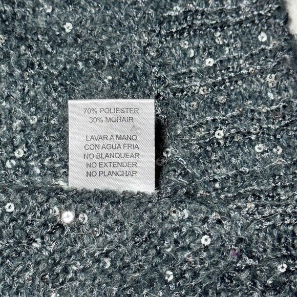 NWT Sisters Sequin Open Front Mohair Cardigan Sz L Gray Evening Sweater Holiday - Picture 9 of 13